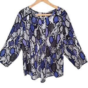 Investments II Purple Blue Black Python Print Blouse Top Women Size 2X Zipper